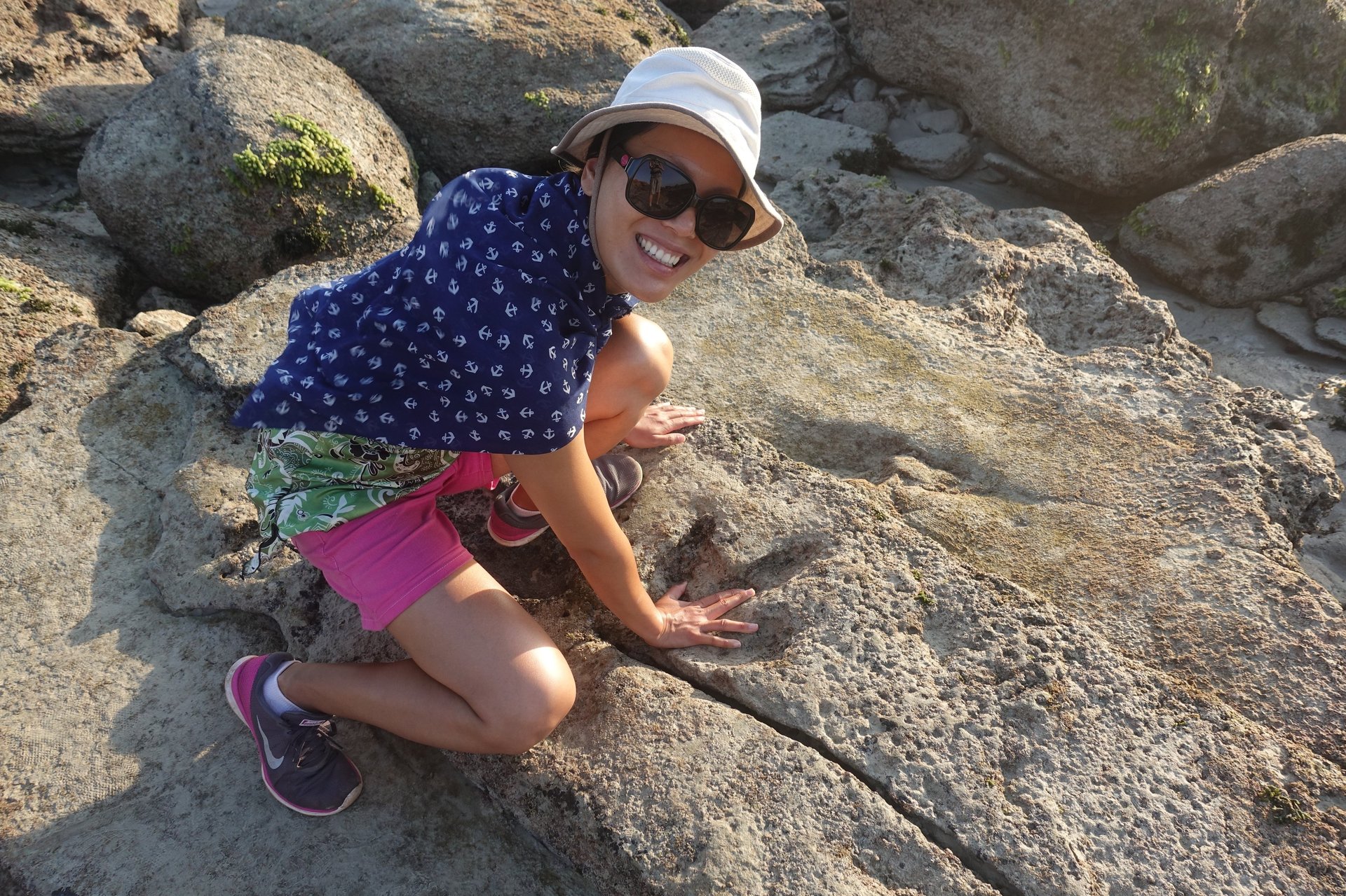 Janet finding a dinosaur track
