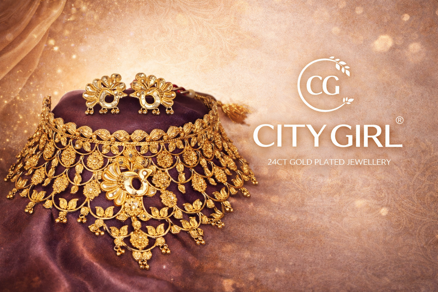 City Girl Gold Plated Jewellery Set Cocktail Party and Bridal Set