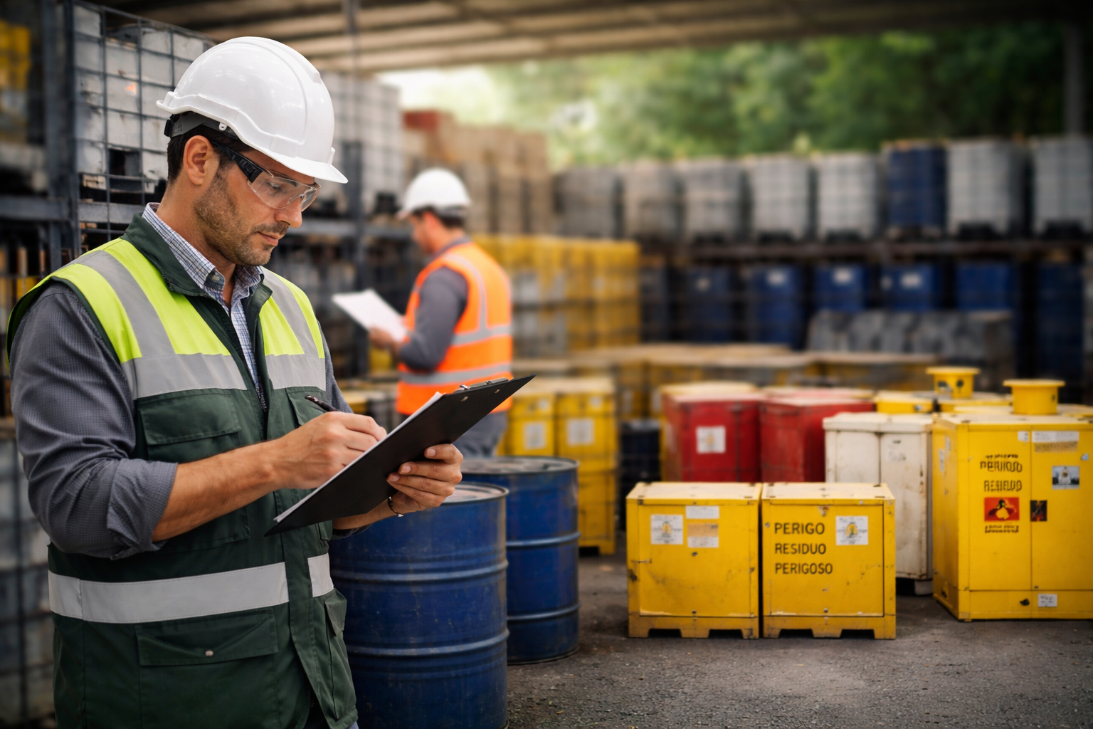 Engenheiro analisando resíduos industriais