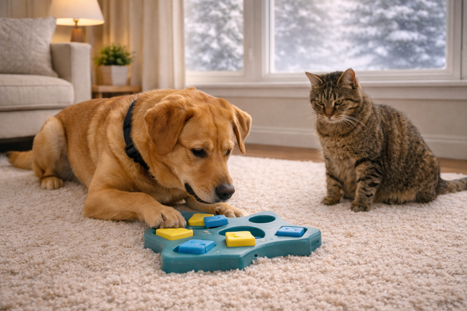Dog enjoying a winter walk in Oakville with a pet sitter.