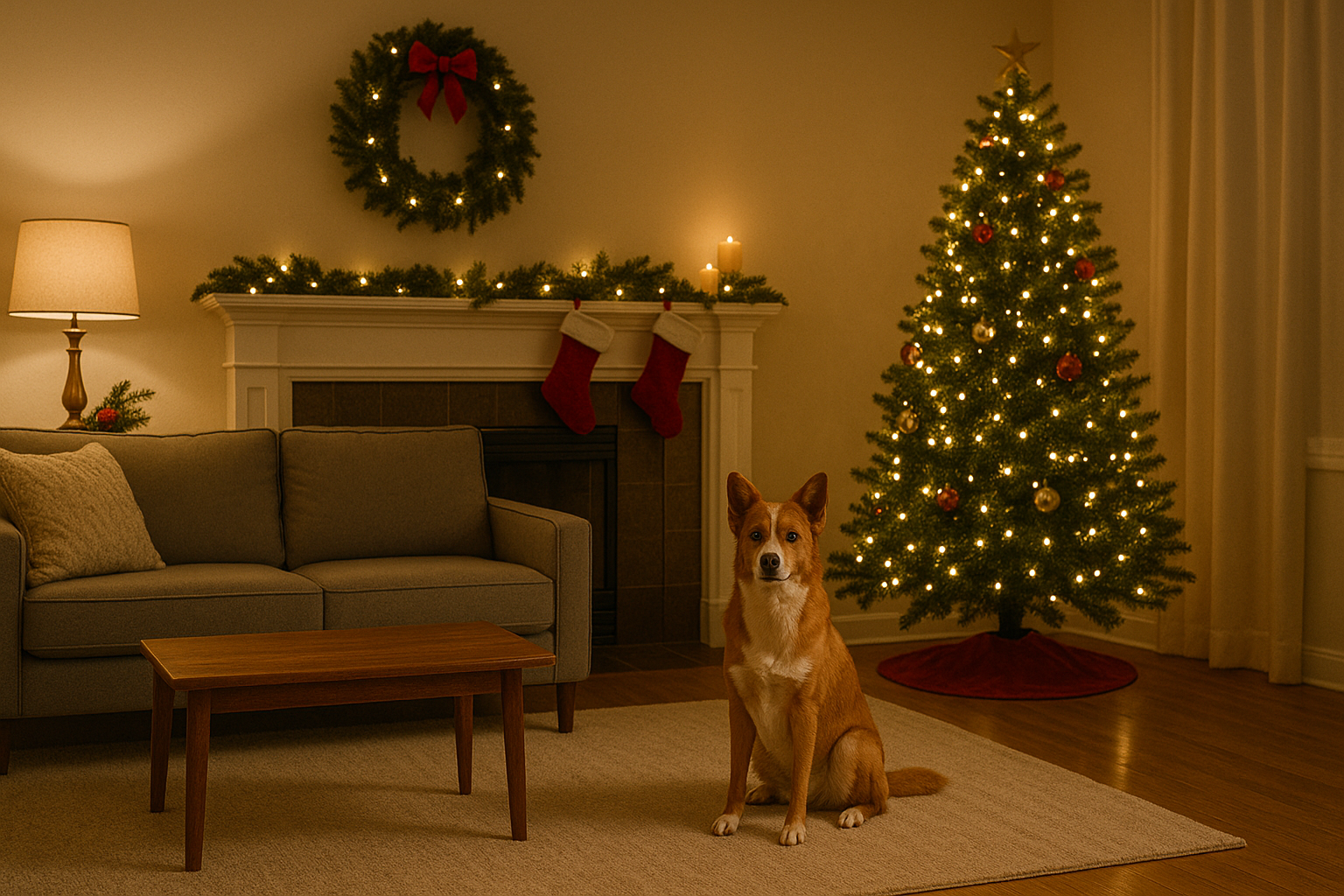 Christmas décor arranged safely away from pets.