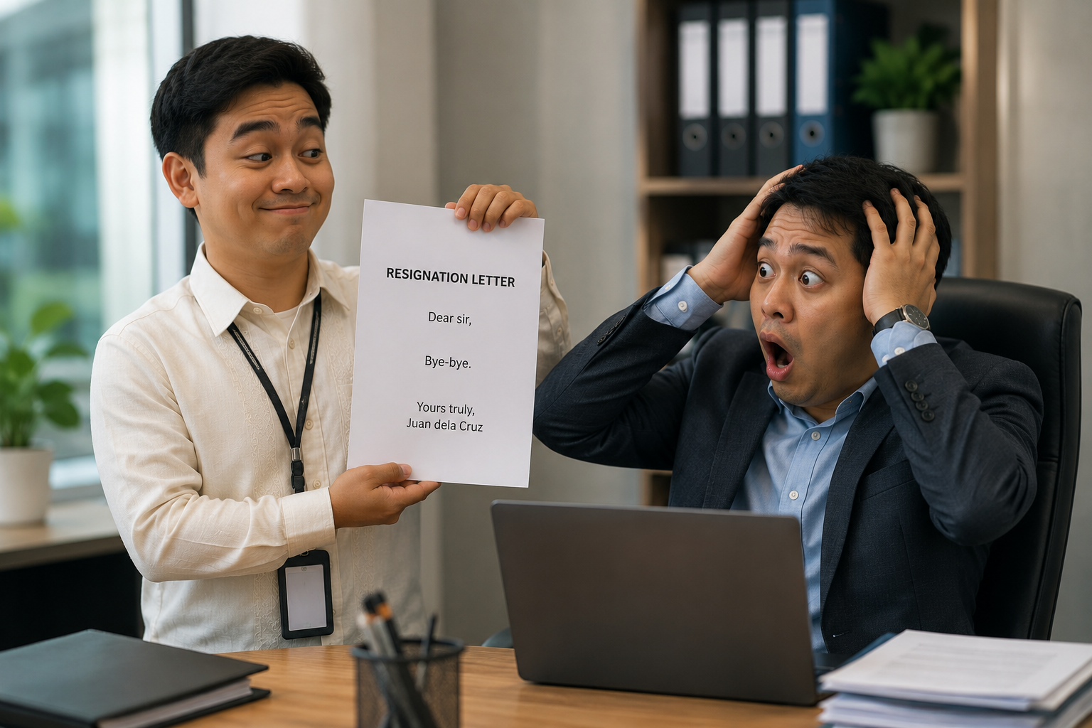 Employee presenting his resignation letter
