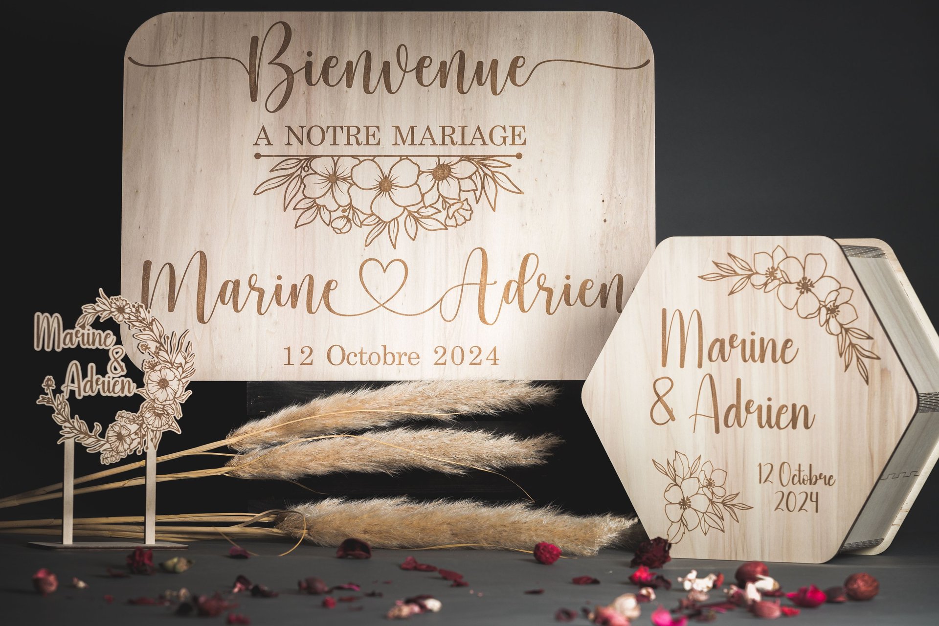 Panneau de bienvenue mariage ou anniversaire. Cake topper de mariage. Urne de mariage