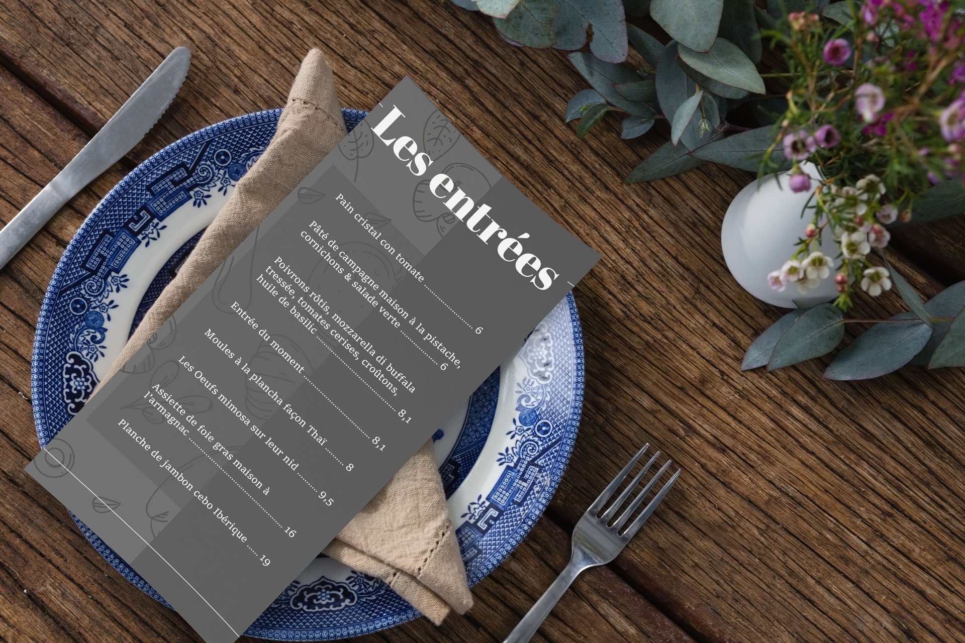 Narbonne imprimez un menu pour le restaurant