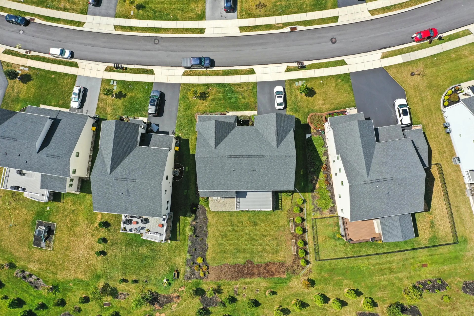 Aerial drone view of a residential property in Downingtown, PA