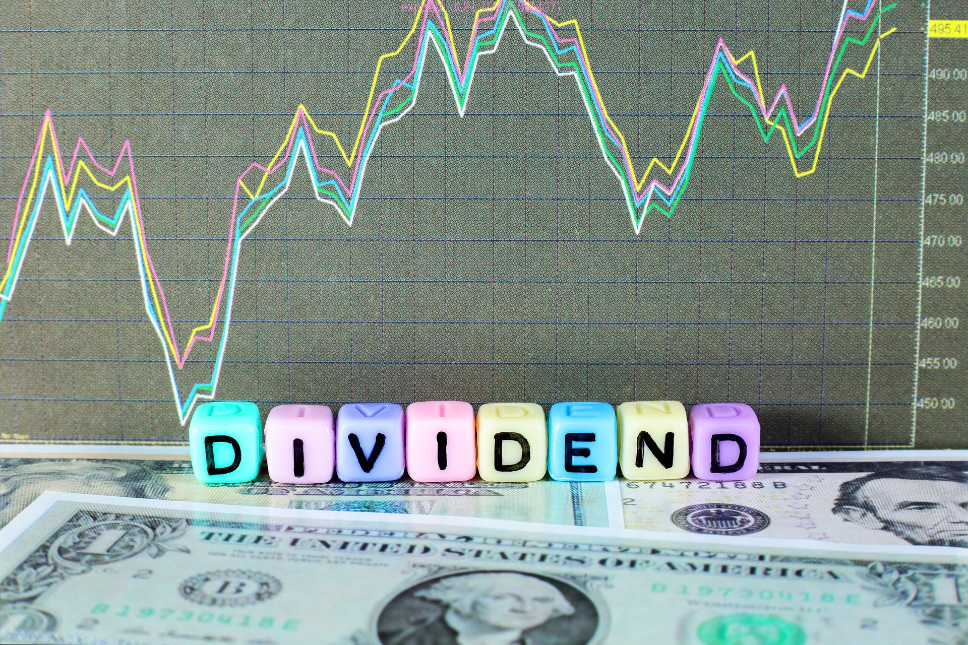 chart and dollar bills representing dividends