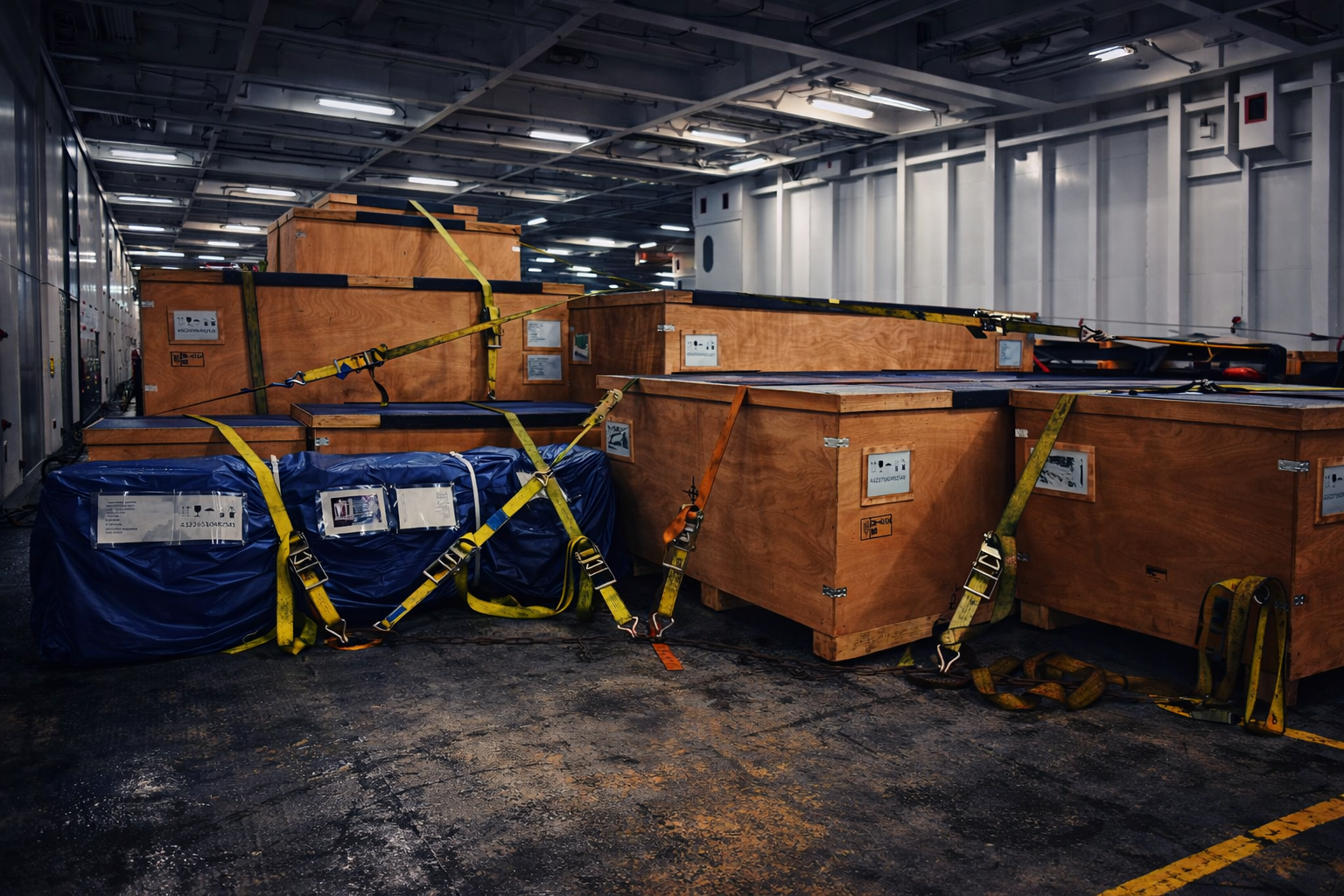 Packed industrial cargo prepared for cross-border shipment
