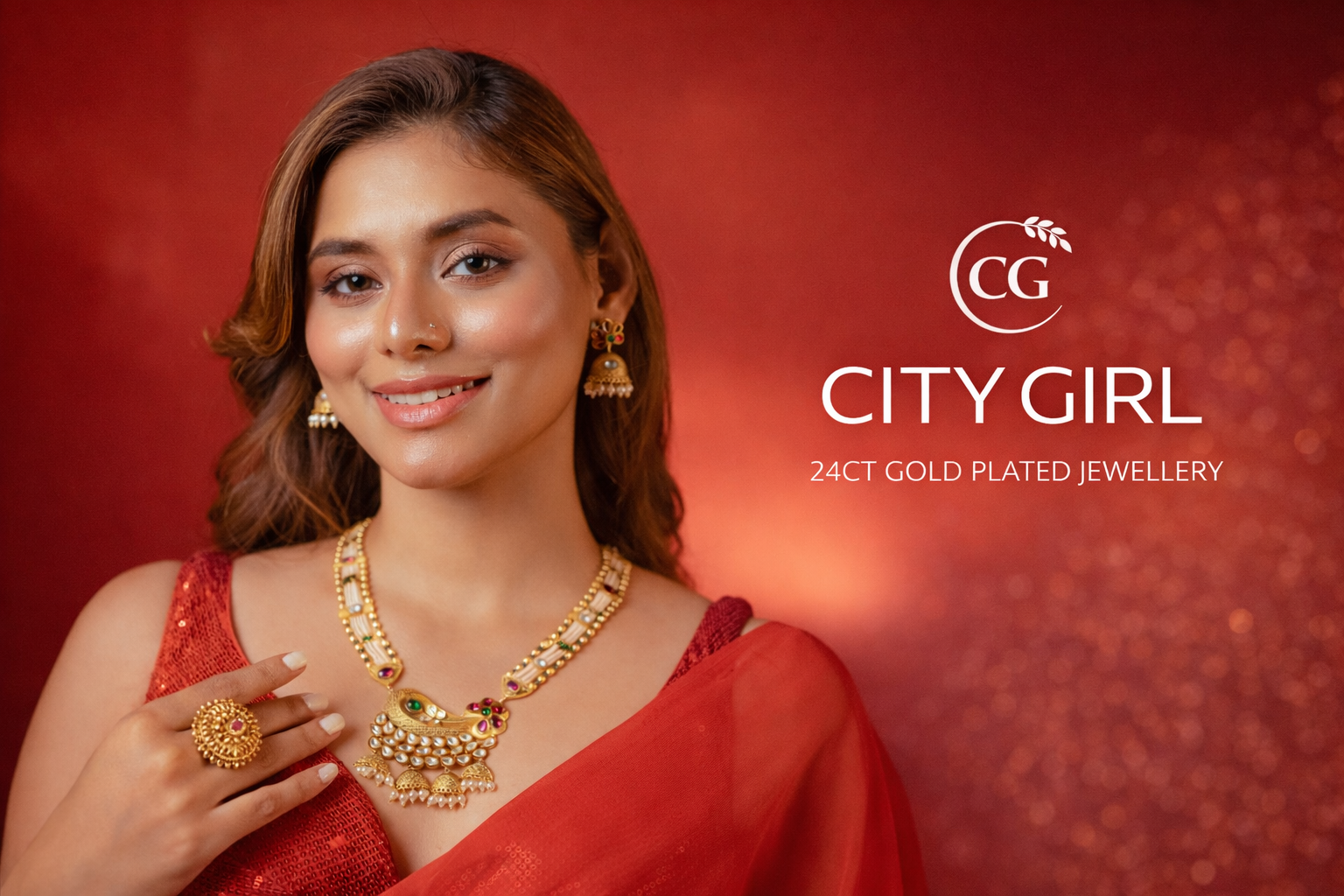 Polki-inspired gold-plated bridal necklace set — traditional Indian jewellery City Girl Jewellery