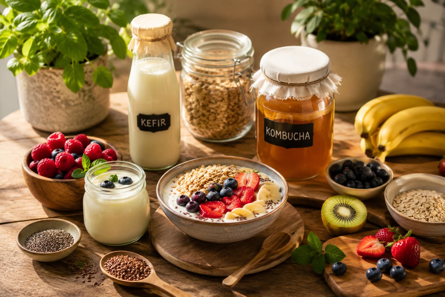 Probióticos e alimentos para a microbiota intestinal.