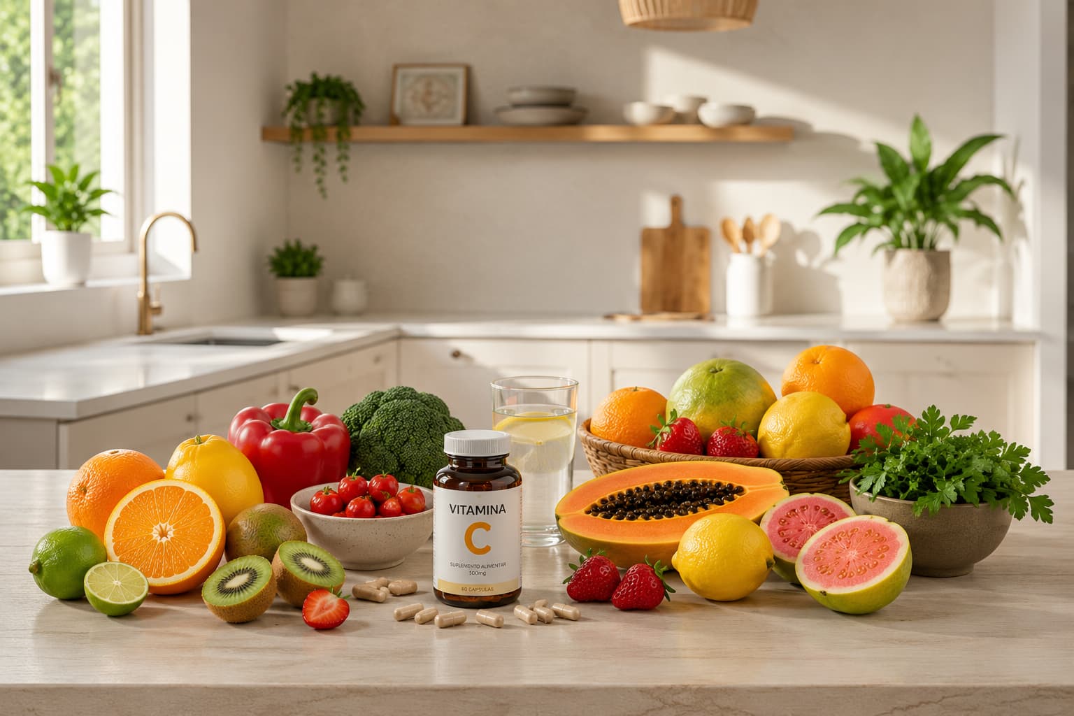 Suplemento de vitamina C com frutas frescas