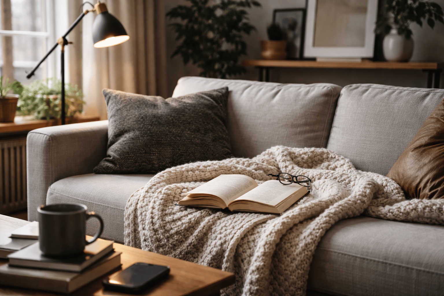 A book on a sofa