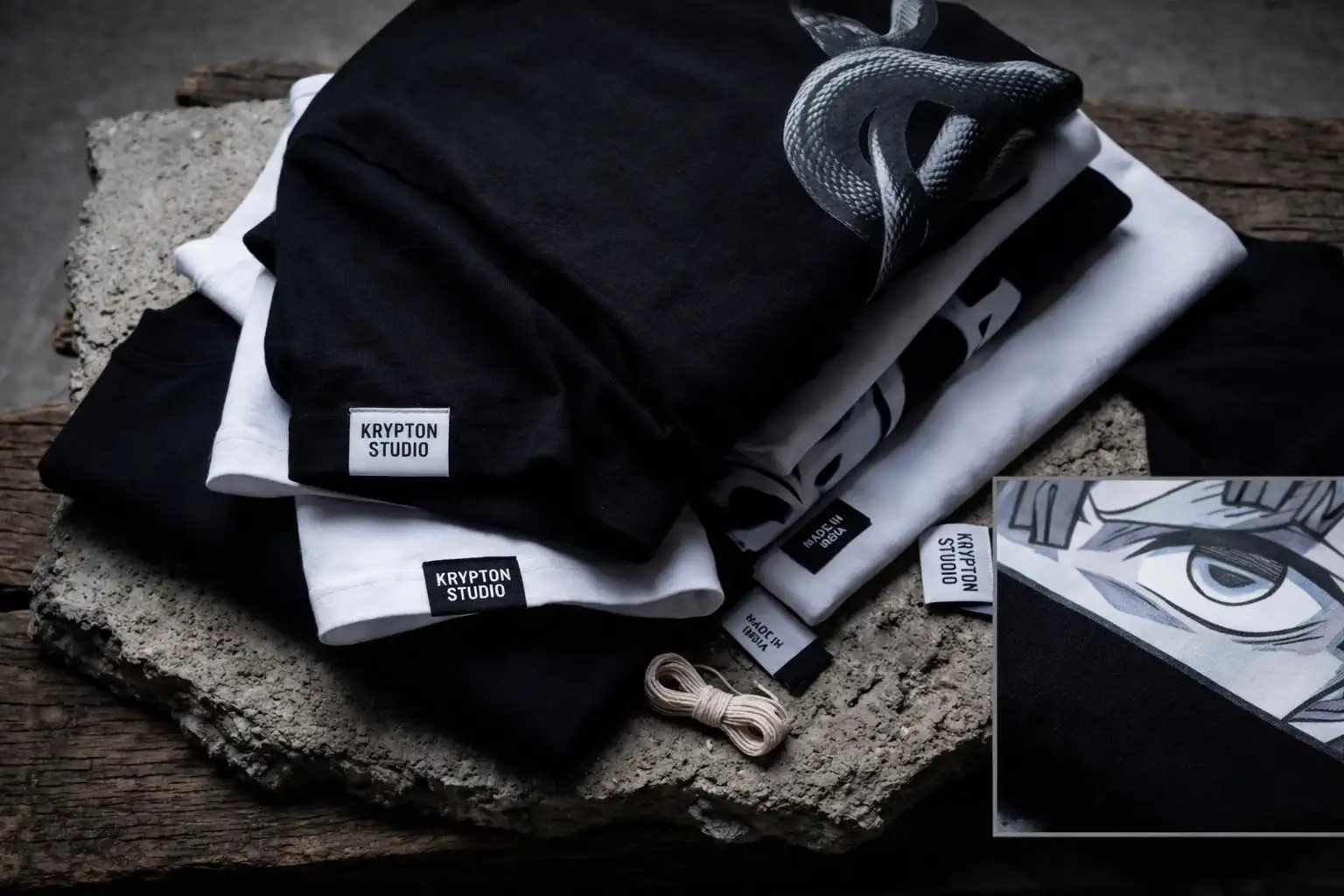 Folded Krypton Studio graphic oversized t-shirts t-shirts in black and white