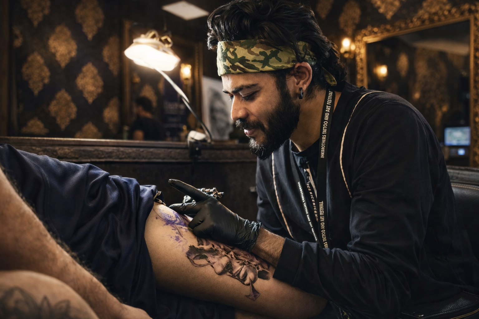 Tattoo artist Kewal Patil working on custom tattoo at Krossinks Tattoo Studio Navi Mumbai