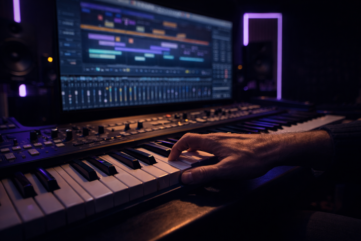 Les mains du compositeur au piano