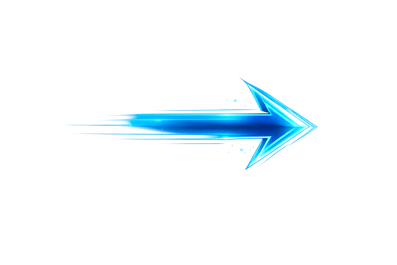 Glowing blue neon arrow symbol with motion blur effect isolated on a black background.