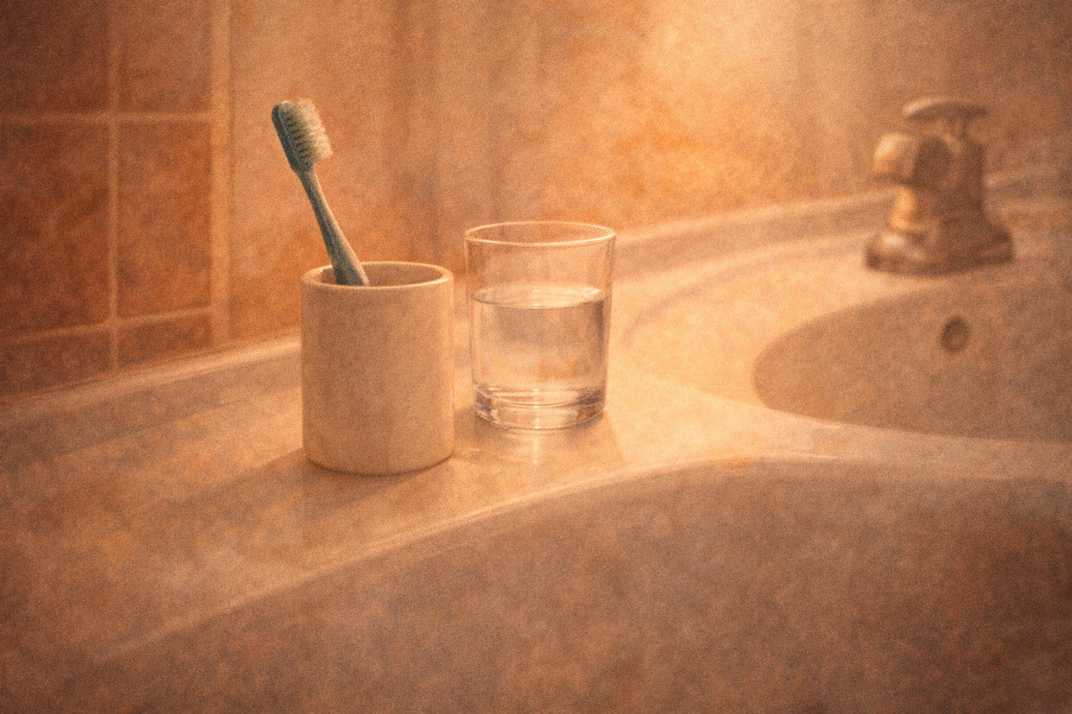 Cepillo de dientes y vaso de agua símbolo de apilar hábitos