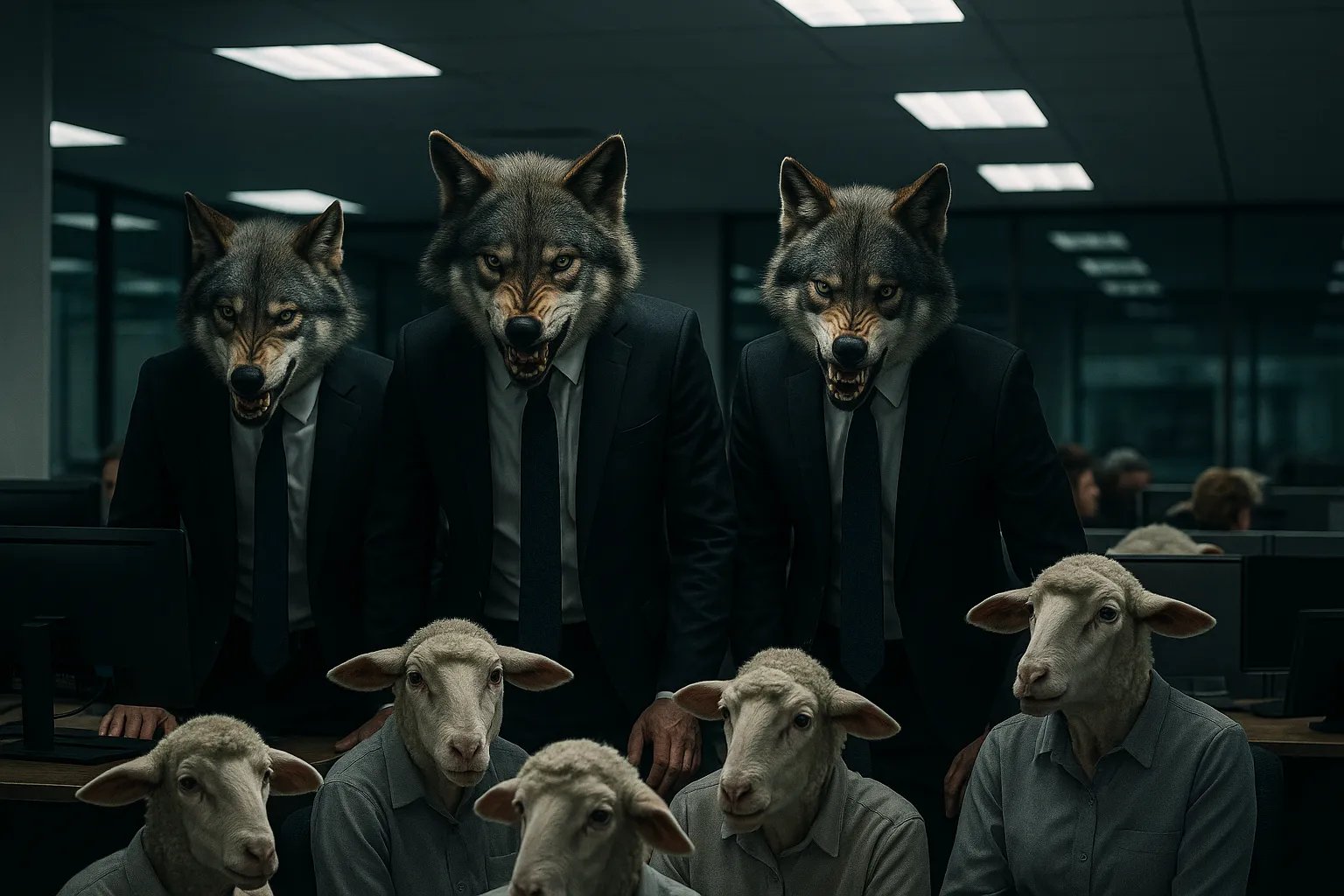 Wilk wśród owiec w środowisku korporacyjnym – metafora manipulacji, konformizmu i ukrytej dominacji