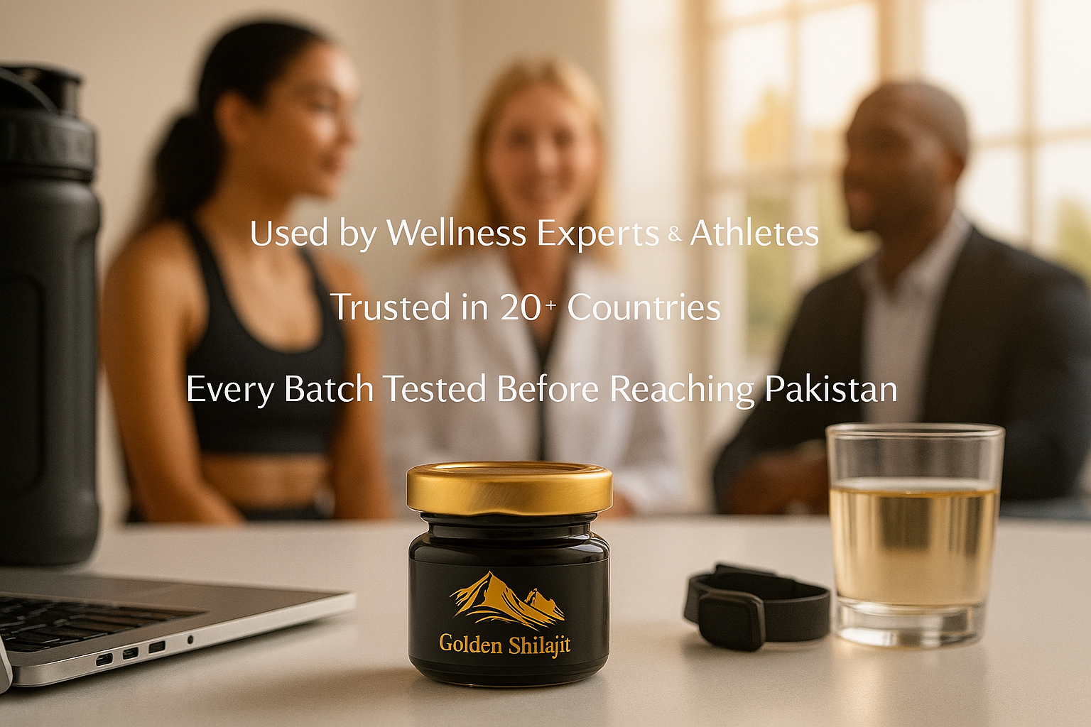 a jar of GOLDEN SHILAJIT with a woman in a black top