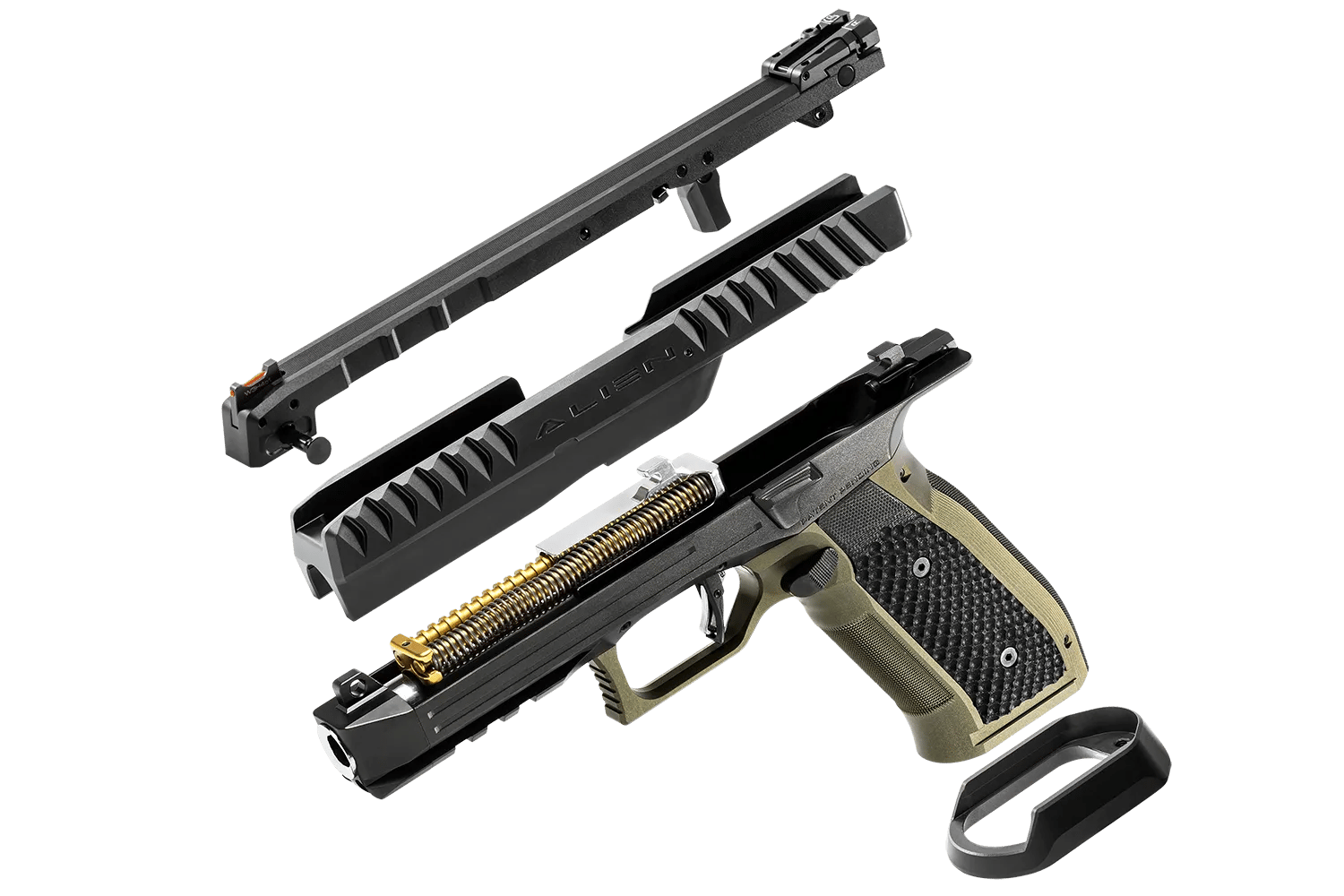 Laugo Arms Alien in ihre groben Bestandteile zerlegt.