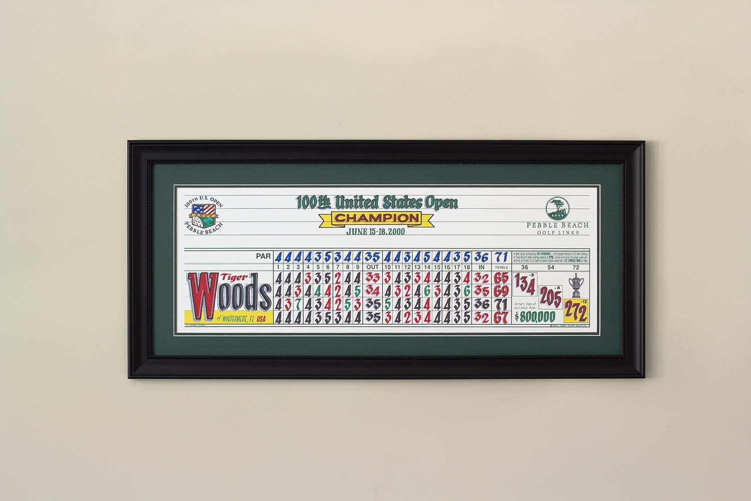 Casey Jones Golf's scorecard artwork featuring Tiger Woods' famous win at the 100th US Open at Pebble Beach.