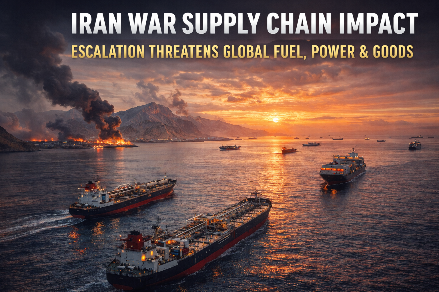 Oil tankers and cargo ships representing global supply chains affected by the Iran war