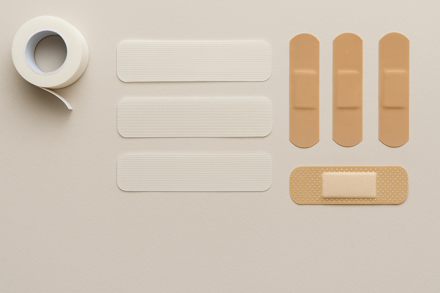 different plasters organized on the table
