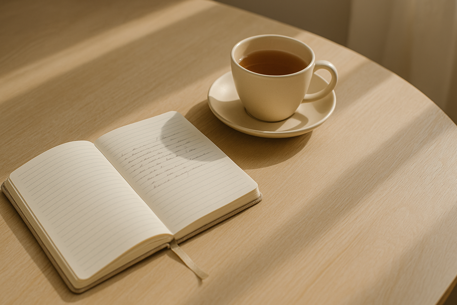 a diary and a cup of tea