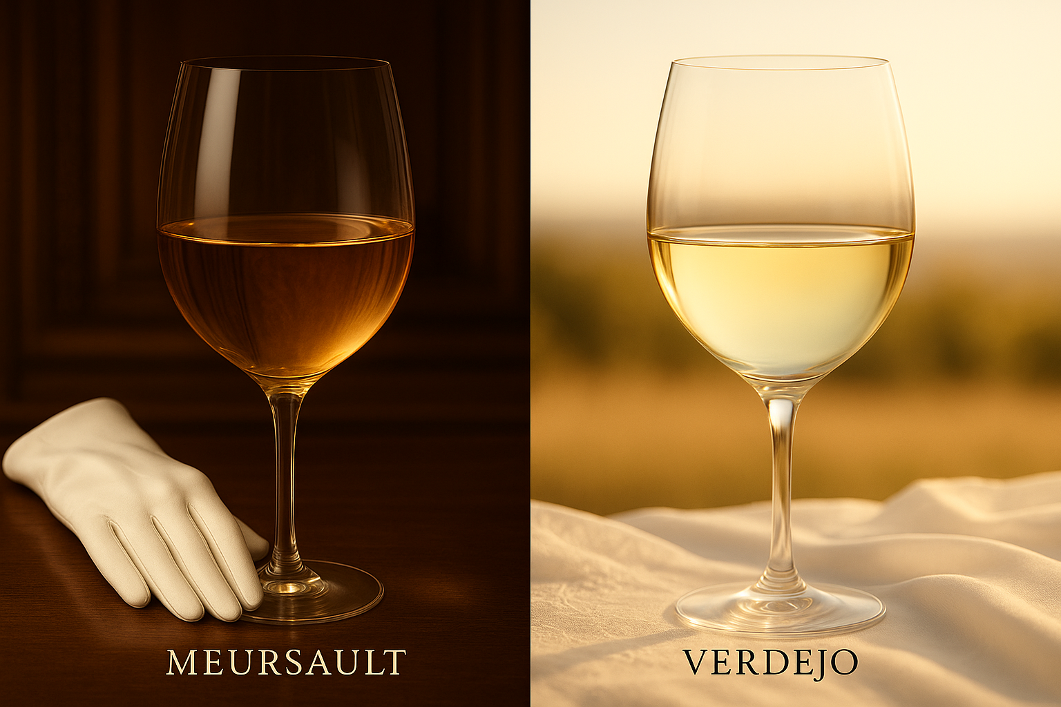 A glass of Meursault and a glass of verdejo sobre lias