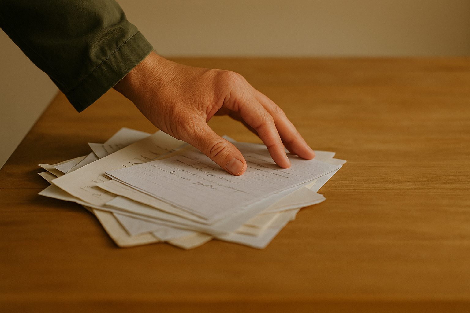 Papers pushed aside on a table, leaving an empty space symbolising clearing room for something new.