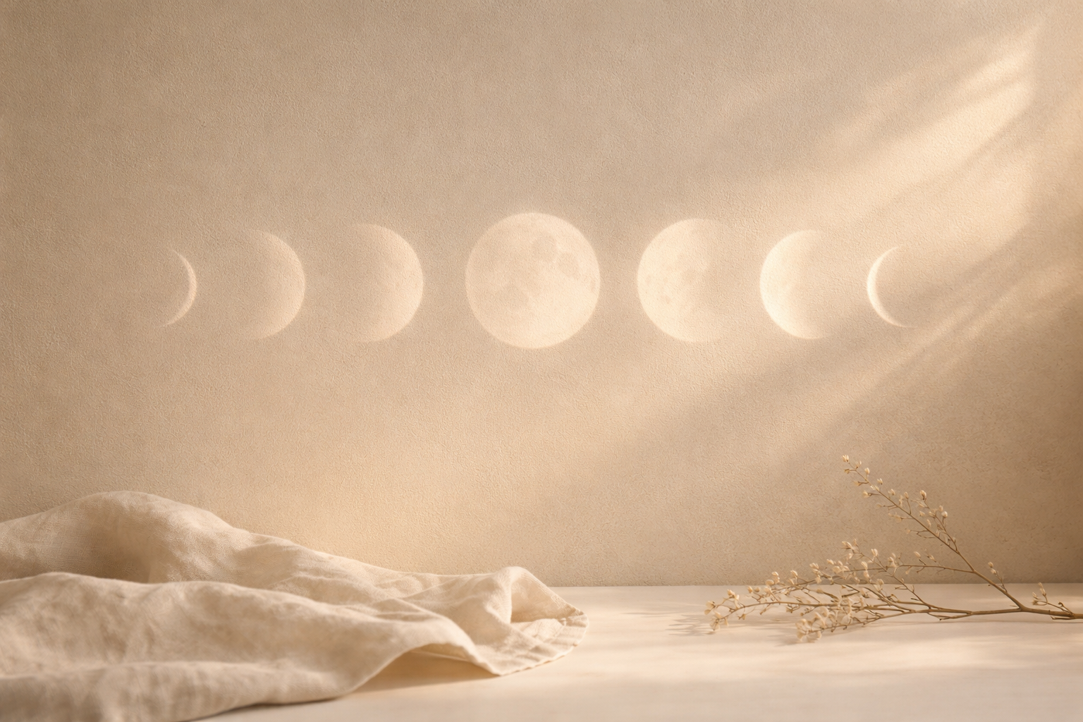 Fases de la luna en tonos cálidos, rituales lunares Mar de Luna