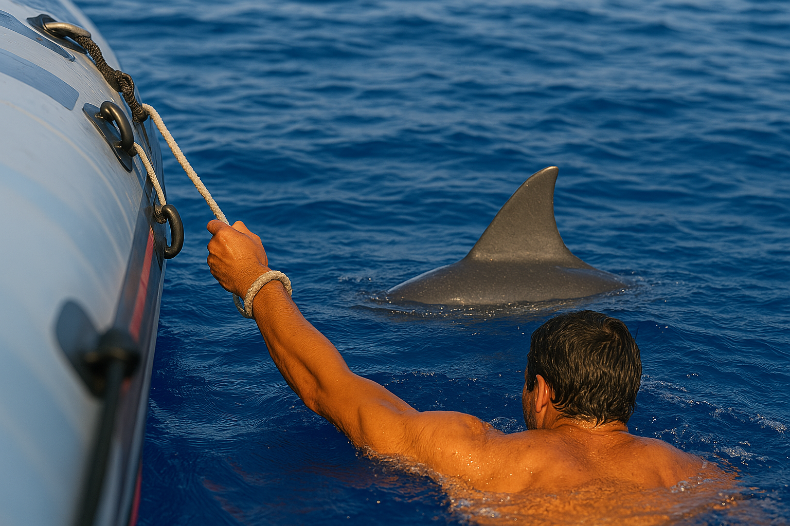 Close encounter swimming with dolphins in Madeira.