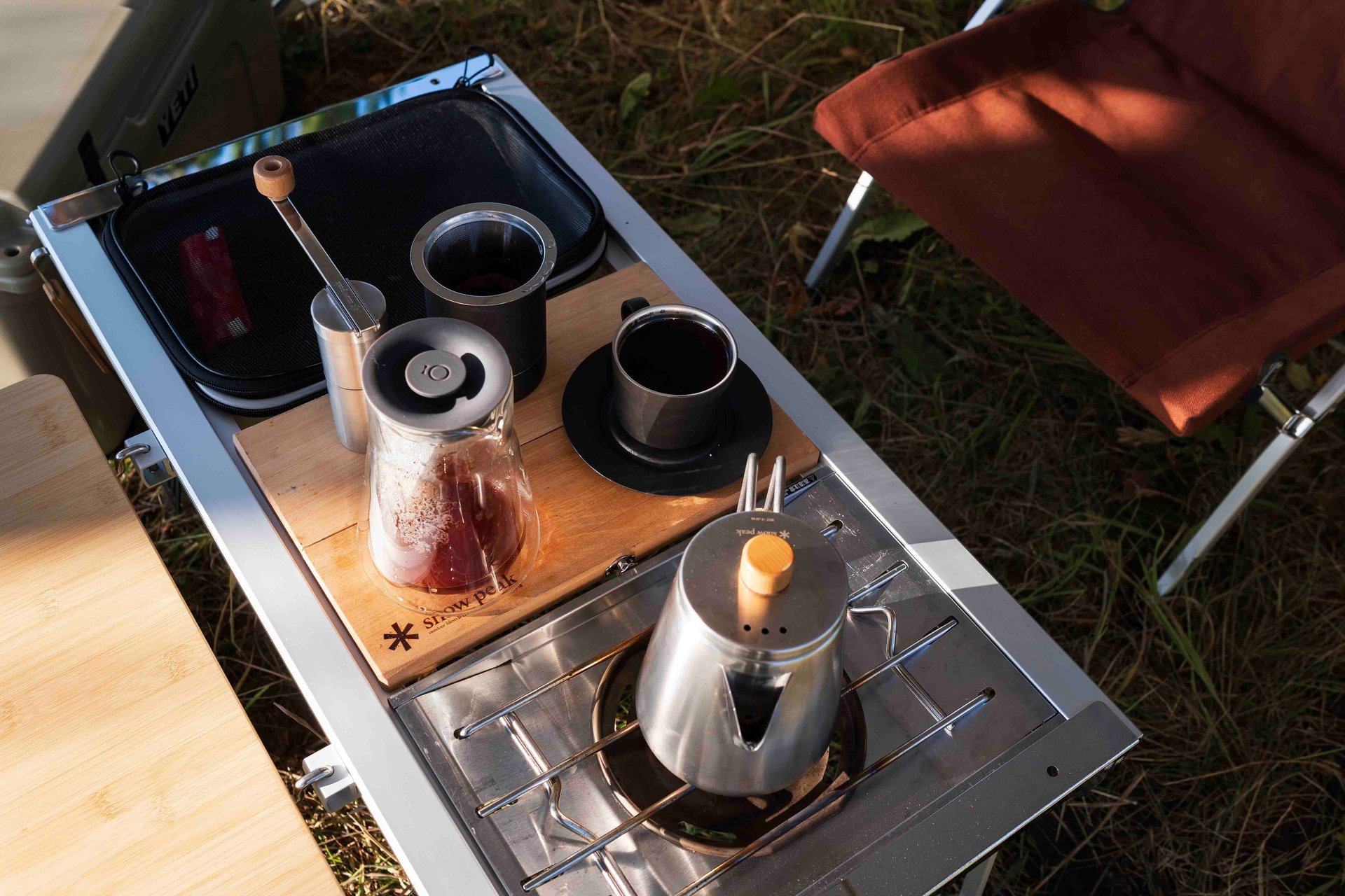Fellow Pour Over Coffee Setup on top of a Snow Peak IGT Entry