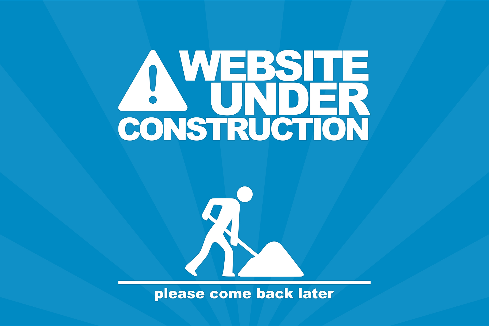 Aviso de site em construção com mensagem para retornar em breve.