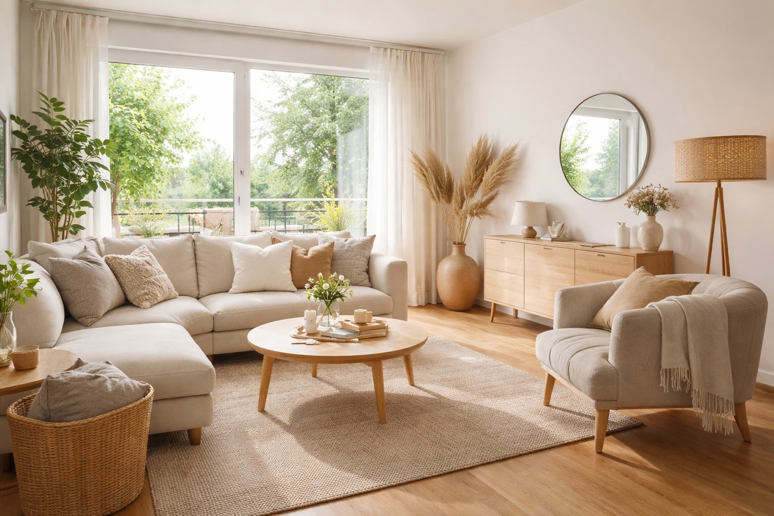 Salon lumineux d’un logement premium en location courte durée