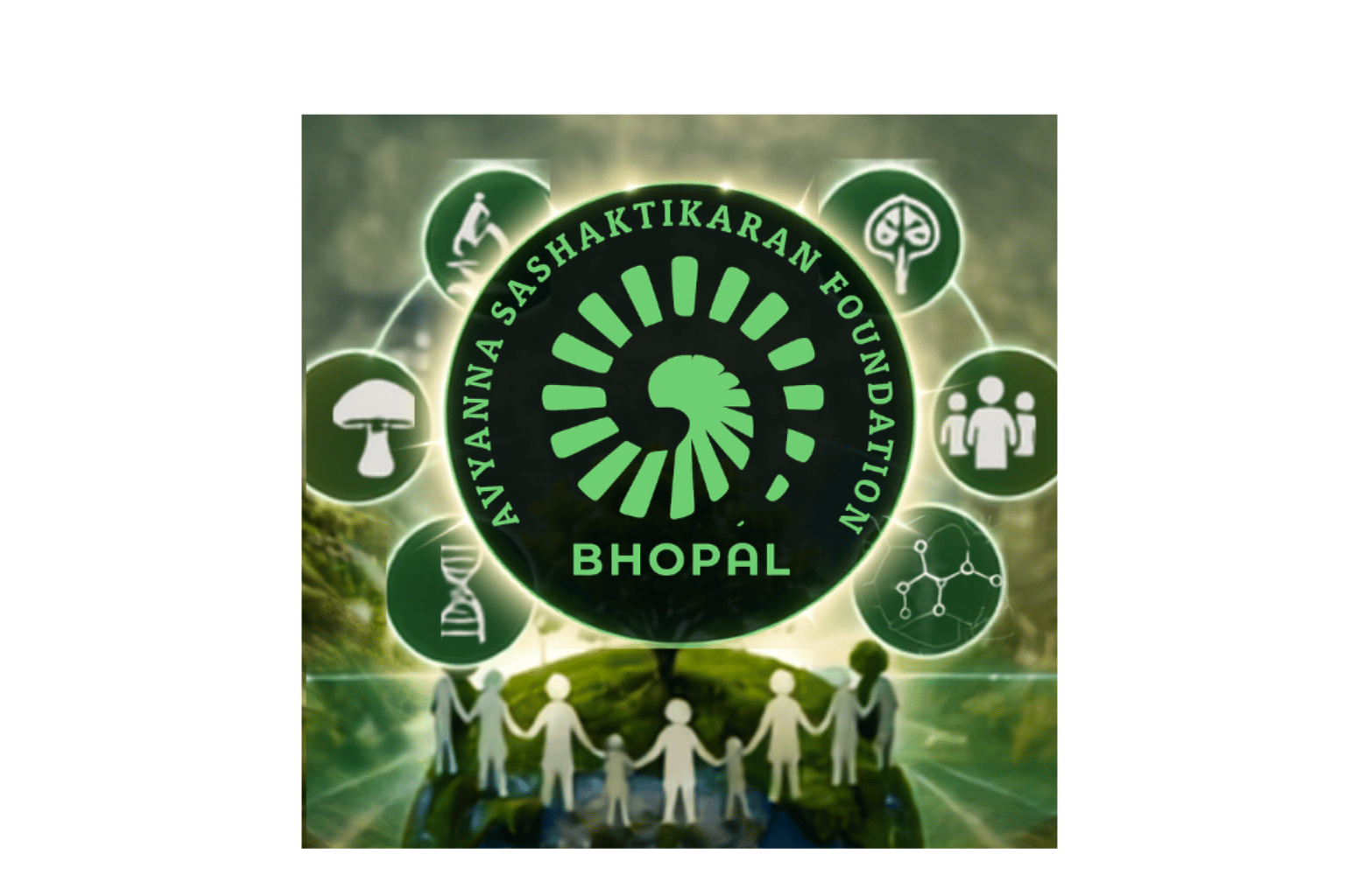 Avyanna Sashaktikaran Foundation Bhopal logo featuring green sustainability and community empowerment icons.