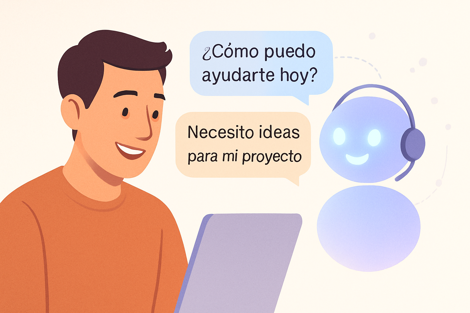 Una persona con su ordenador pide a un chatbot cosas.