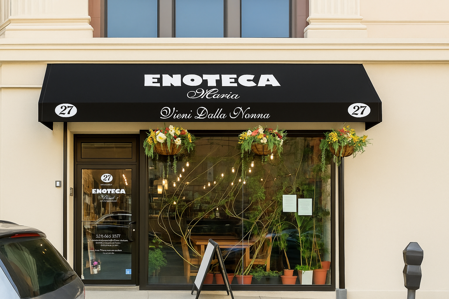 Cozy interior of Enoteca Maria in Staten Island, New York, with a grandmother chef preparing homemade pasta in an open kitche