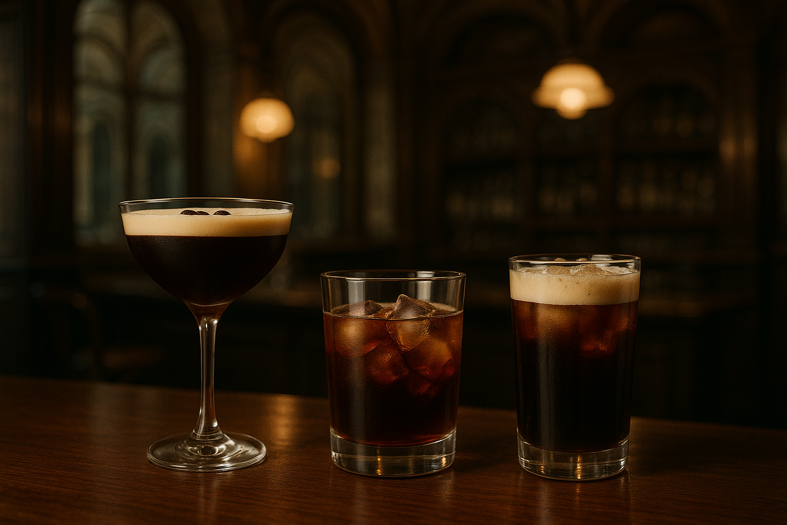 Espresso martini, cold brew, delicious and refreshment coffee specialty cocktails