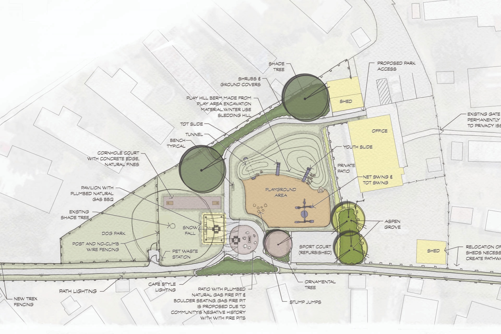 a plan for a park with a circular shaped area