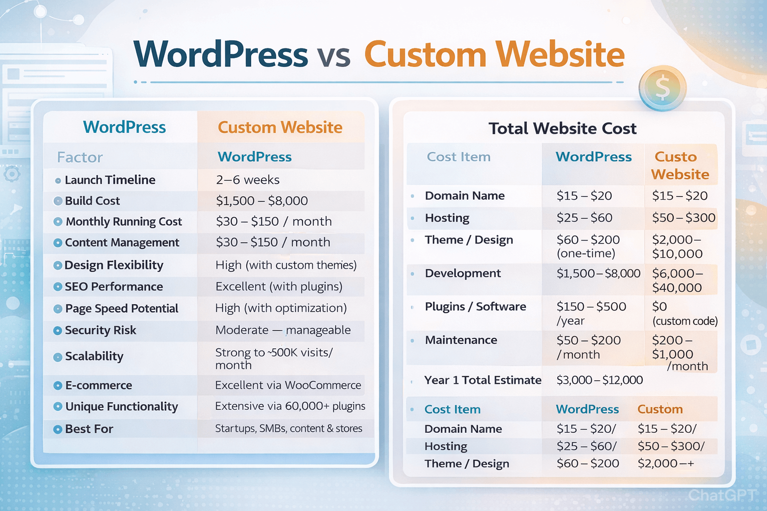 wordpress vs custom website