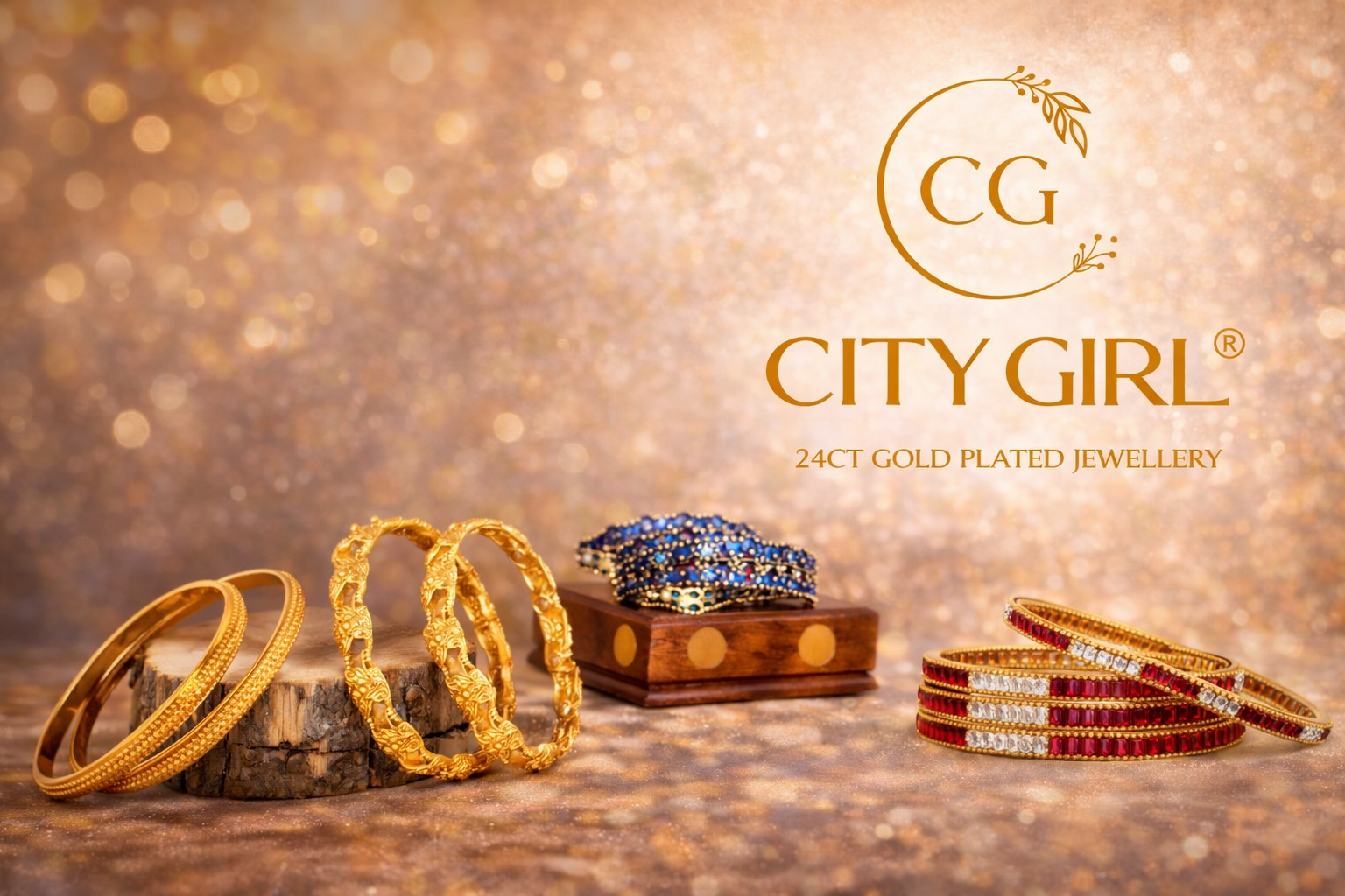 City Girl Jewellery - citygoldbangles - 18 Carat Gold Plated  - Bridal Wear - Bangles Set