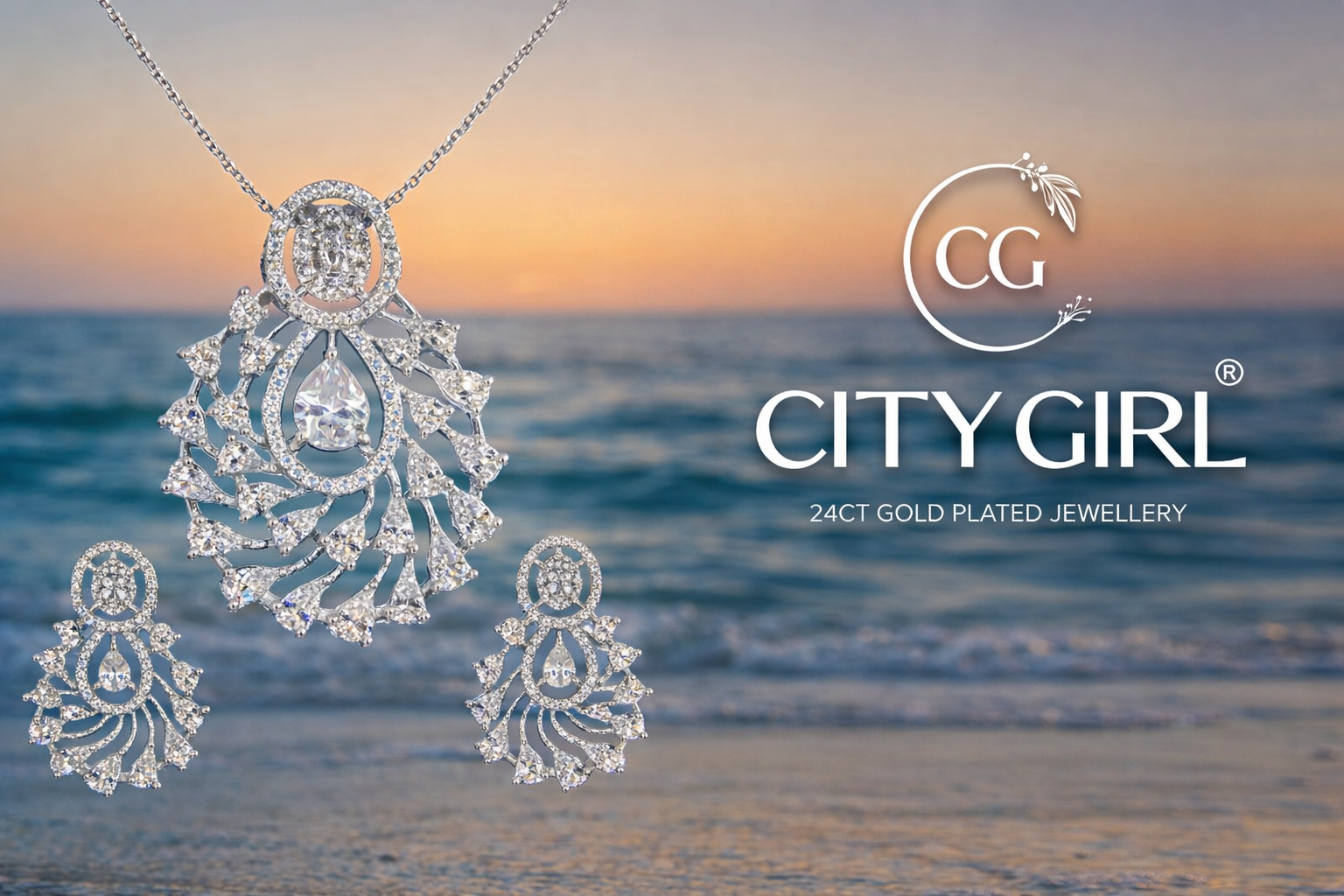 City Girl Rhodium Plated CZ Jewellery