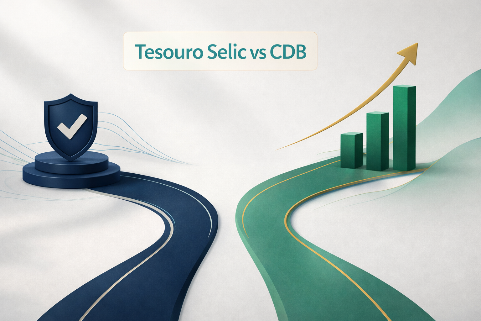 Comparação entre Tesouro Selic e CDB mostrando segurança e crescimento financeiro
