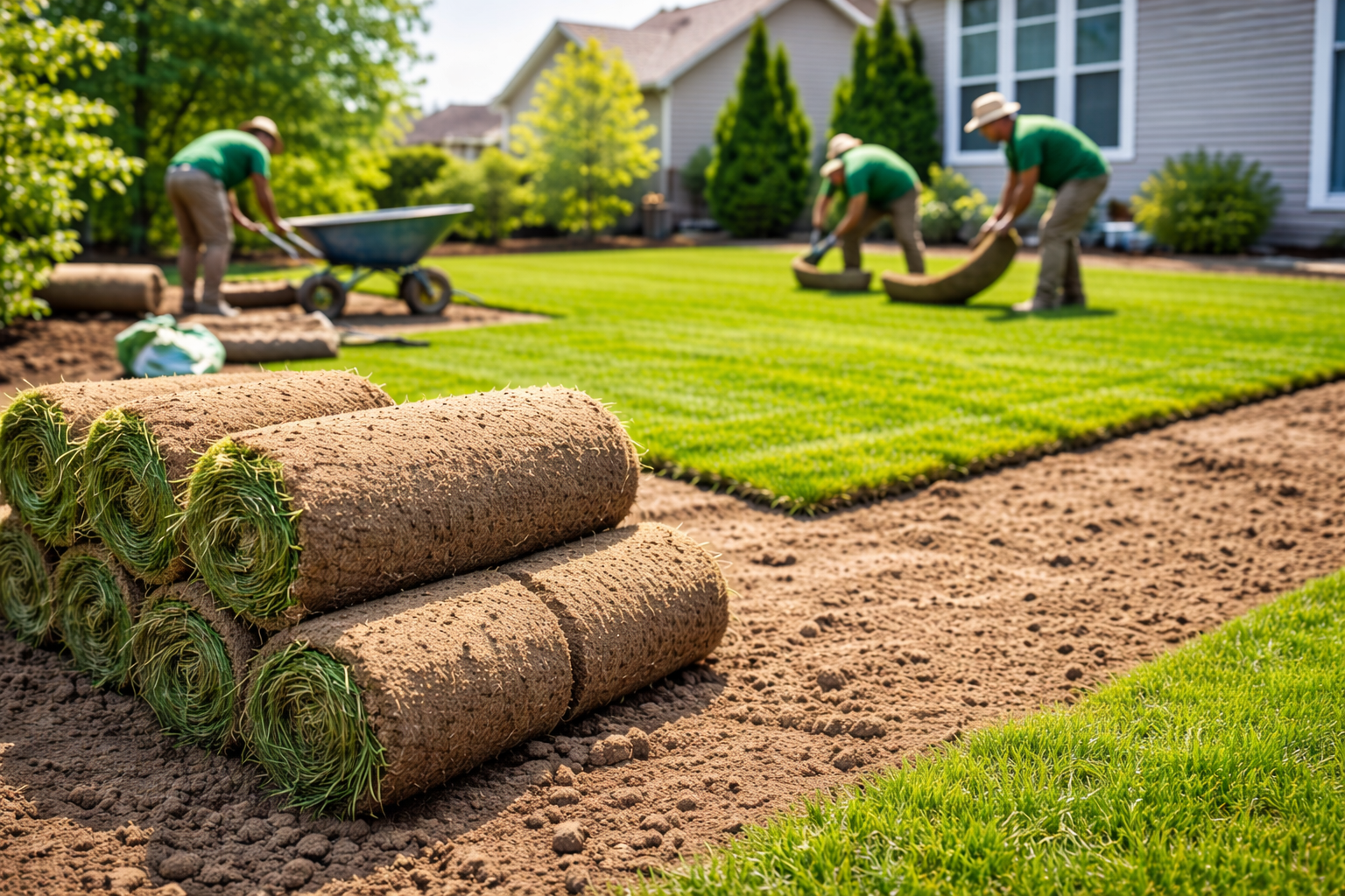 professional sod installation creating a new lawn in Garner North Carolina