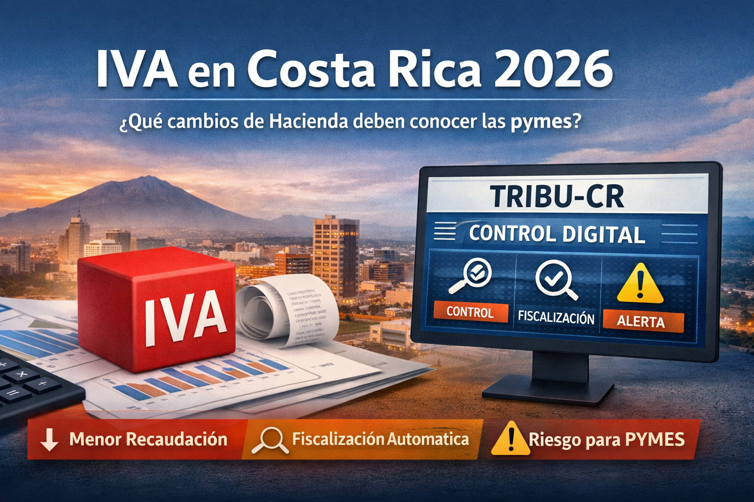 IVA Costa Rica 2026 con TRIBU-CR mostrando control digital y fiscalización para pymes.
