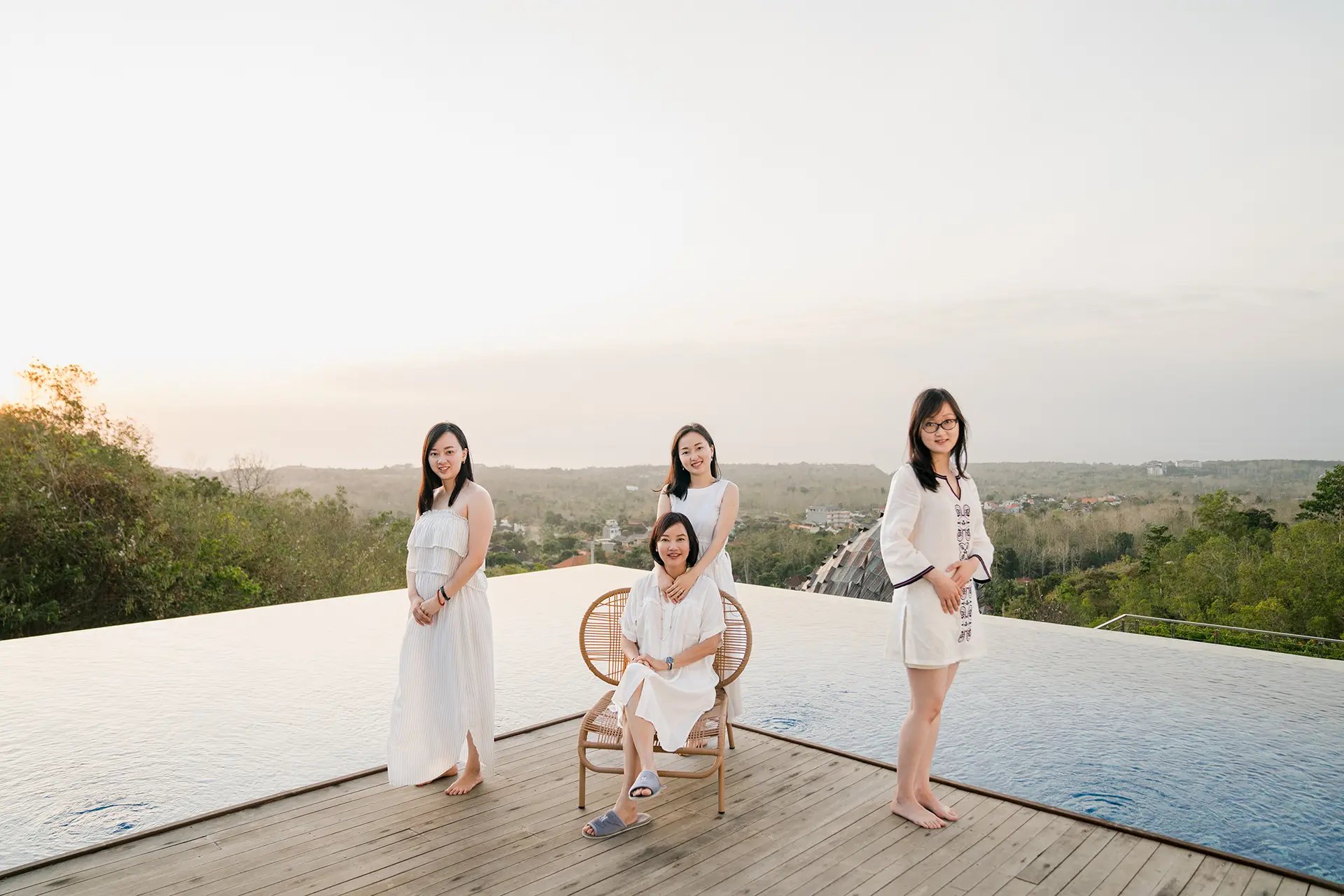 Stefy family enjoying sunset by the pool at Renaissance Uluwatu Bali