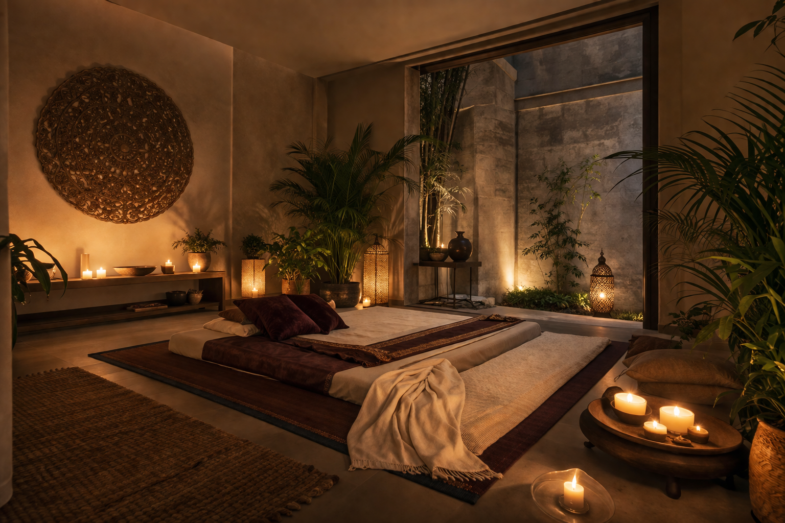 Ambiente sofisticado para massagem erótica no Porto com iluminação suave e atmosfera relaxante.