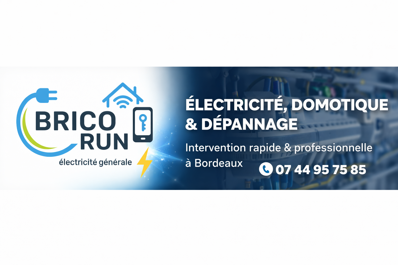 Bandeau site internet avec coordonnées BricoRun elec