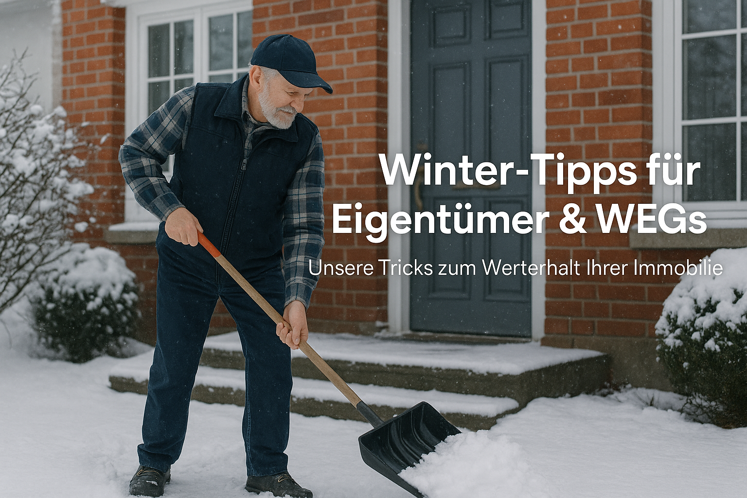 a man with a shovel and a shovel in the snow