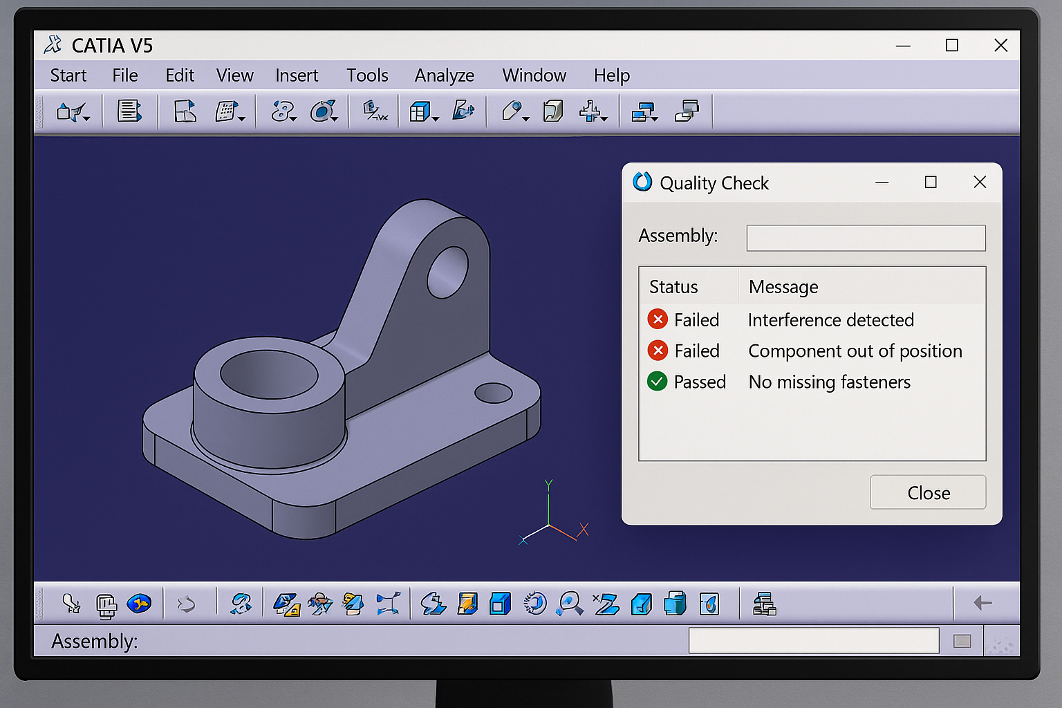Image depicting CATIA CAA tool for validating components in an assembly 